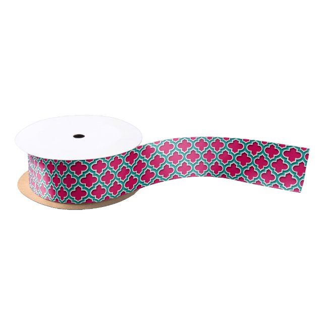 Ruban En Satin Raspberry Teal White Moroccan (Bobine)