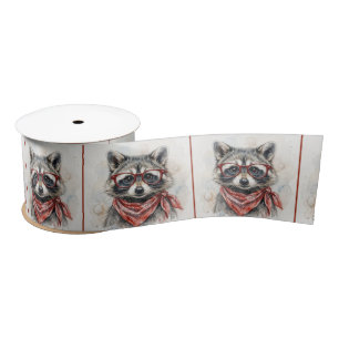 Ruban En Satin Raton laveur portant des lunettes rouges et un ban