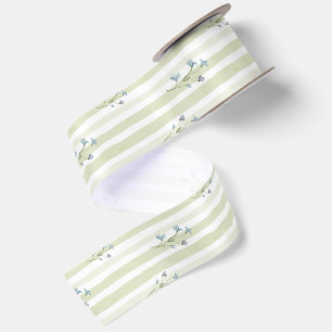 Ruban En Satin Rayure de sauge douce & Aquarelle de fleur sauvage