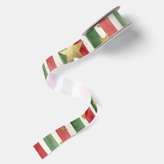 Ruban En Satin Rayures aquarelle avec étoiles dorées Noël