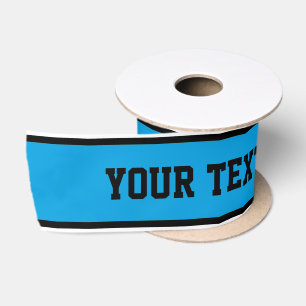 Ruban En Satin RAYURES de SPORTS - blanc noir cyan + votre texte