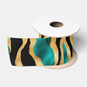 Ruban En Satin Rayures de tigre sarcelle or   Animal abstrait gla