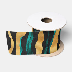 Ruban En Satin Rayures de tigre sarcelle or Animal abstrait gla