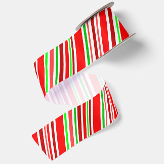 Ruban En Satin Rayures diagonales de bonbon rouge blanc vert Noël