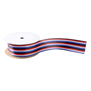 Ruban En Satin Rayures noires, blanches, rouges et bleues