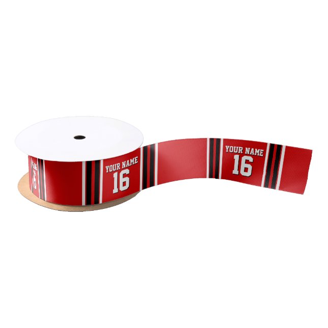 Ruban En Satin Red Black White Team Jersey Numéro personnalisé No (Bobine)