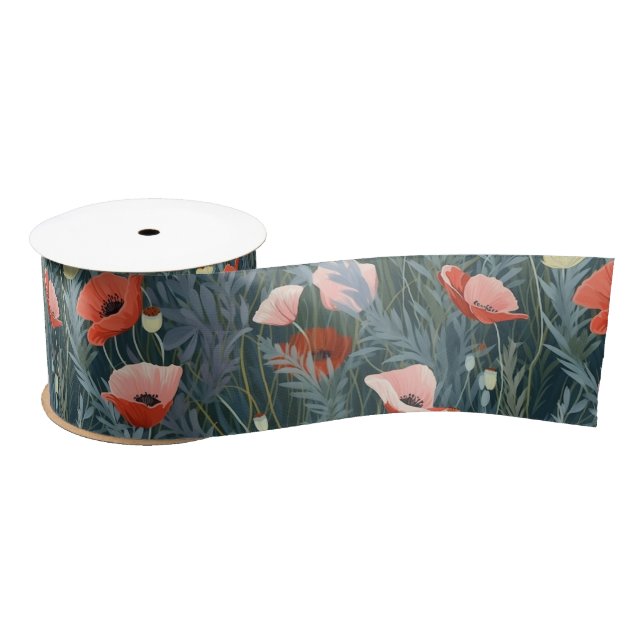 Ruban En Satin Red Poppy Meadow (Bobine)