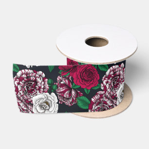 Ruban En Satin Red, white and bi-color roses with green leaves on