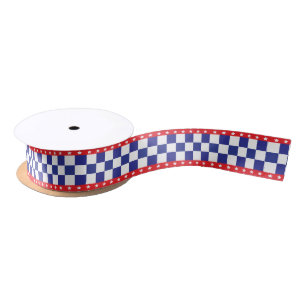 Ruban En Satin Red, White Stars and Blue Checkers