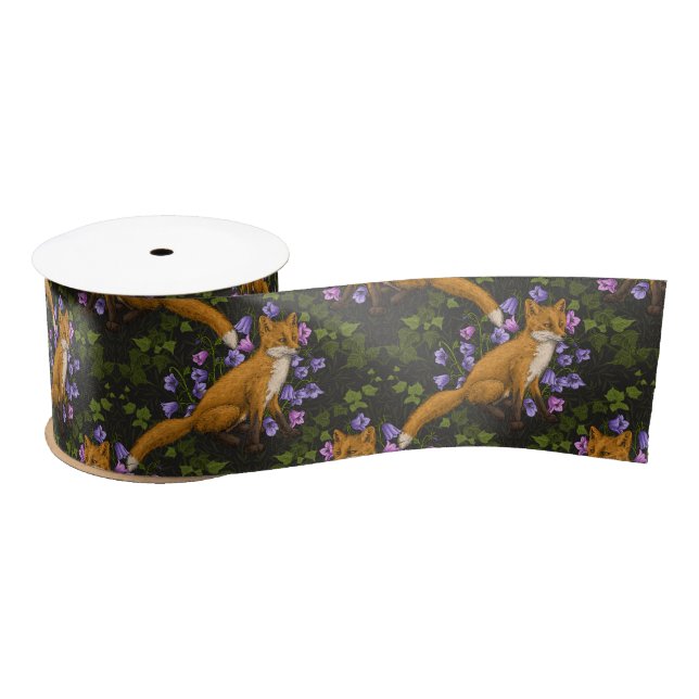 Ruban En Satin Renard, fleurs et lierre, vert, orange et viole (Bobine)