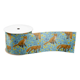 Ruban En Satin Renards et papillons sur le bleu de la piscine
