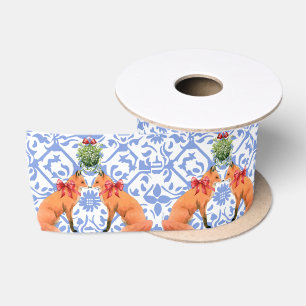 Ruban En Satin Renards S'Embrasser Sous Mistletoe Blue Chinoiseri