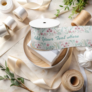 Ruban En Satin Ressort Fleur sauvage Imprimer Blush & Soft Green 