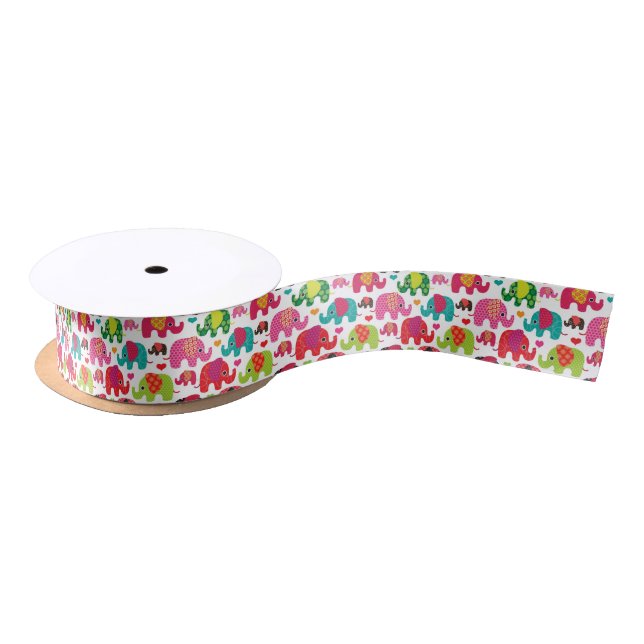 Ruban En Satin rétro papier peint de motif d'enfants d'éléphant (Bobine)