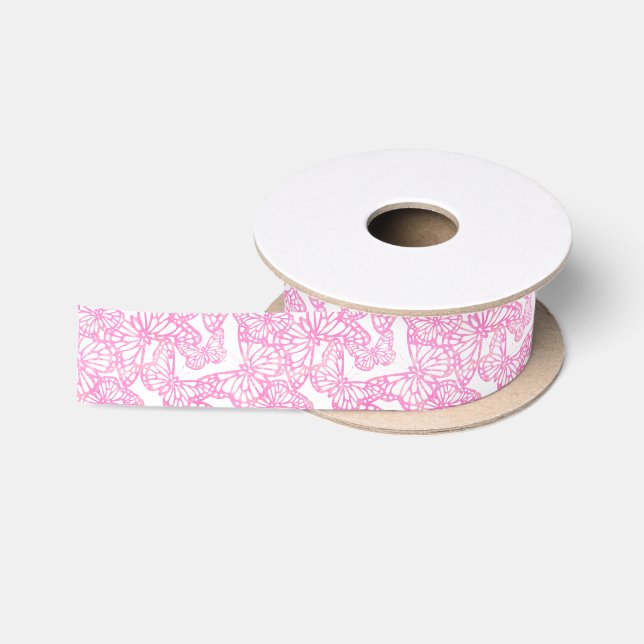 Ruban En Satin Rêves papillons (rose) (Bobine)