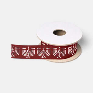Ruban En Satin Ribbon blanc moderne Menorah Satin