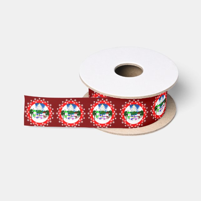 Ruban En Satin Ribbon de Noël Snowman Family Satin (Bobine)