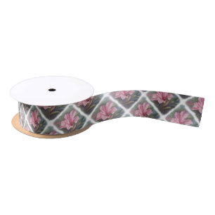 RUBAN EN SATIN RIBBON FLEUVE HIBISCUS ROSE