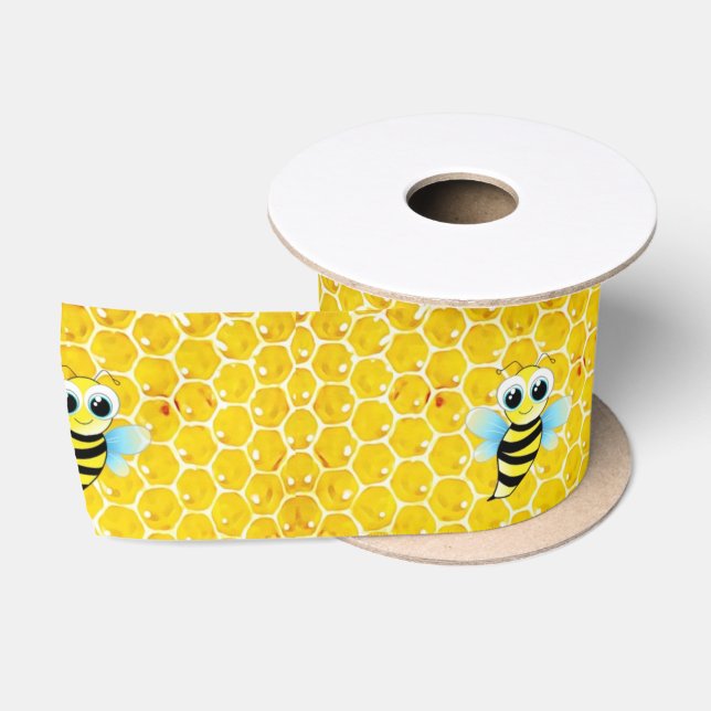 Ruban En Satin Ribbon jaune abeille et bosse (Bobine)