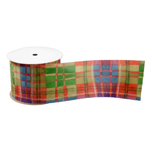 Ruban En Satin Ribbon MAC RAE TARTAN 3" large satin
