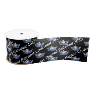 Ruban En Satin Ribbon Miss America Blue Crown Satin