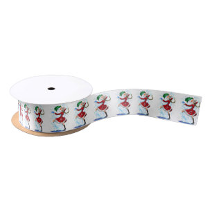 Ruban En Satin Ribbon Noël Snowman et filles danseurs