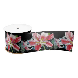 Ruban En Satin Ribbon Satin rouge floral rouge Aquarelle Lily