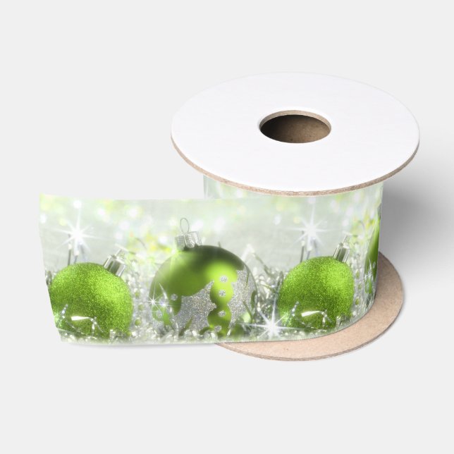 Ruban En Satin Ribbon Satin Vert Et Argent 3" Large (Bobine)
