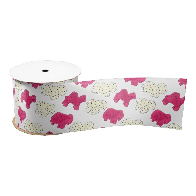 Ruban En Satin Rose Blanc Cirque Zoo Animaux Cookies Crackies (Bobine)