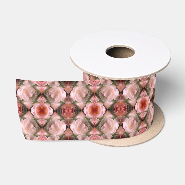 Ruban En Satin Rose blanche florale Abstraite teintée (Bobine)