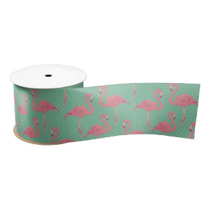 Ruban En Satin Rose chaud, flamingo, pois de polka, turquoise, pê