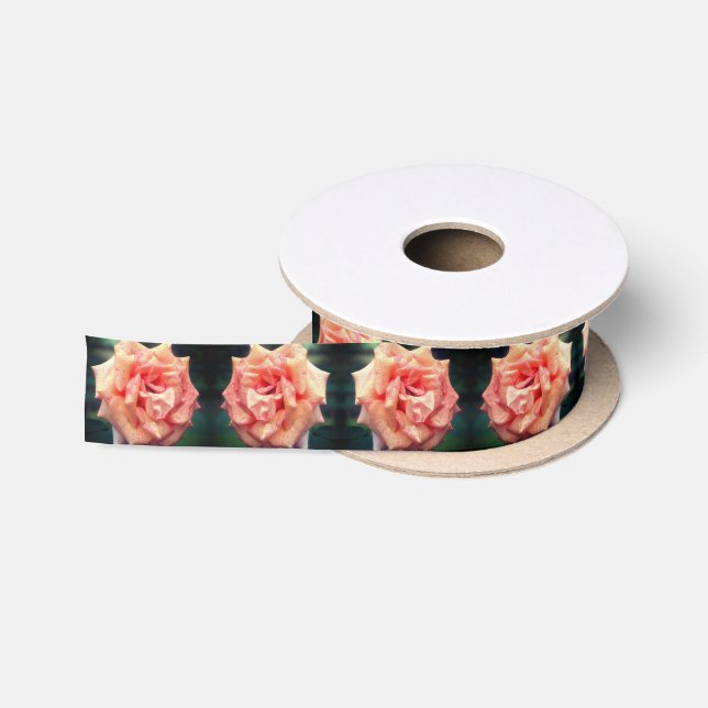 Ruban En Satin Rose De Pêche En Fleur (Bobine)