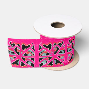 Ruban En Satin Rose et noir mignon bonbon doux à motif bleu