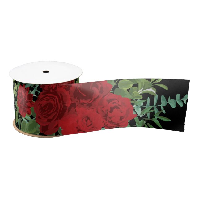 Ruban En Satin Rose Floral Black et Red Peony Mariage (Bobine)