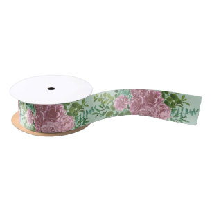 Ruban En Satin Rose floral vert clair et rose pâle Mariage