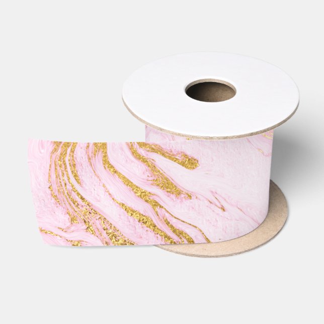 Ruban En Satin Rose Gold Blush Marbre rose blanc Abstrait blanc (Bobine)