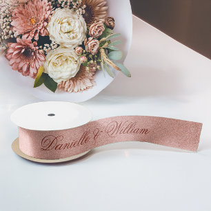 Ruban En Satin Rose Gold Rose Élégant Calligraphie Paillettes Mar