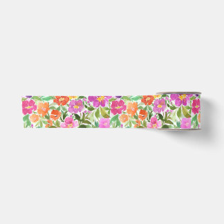Ruban En Satin Rose Orange Violet Clair Floral Jardin Aquarelle
