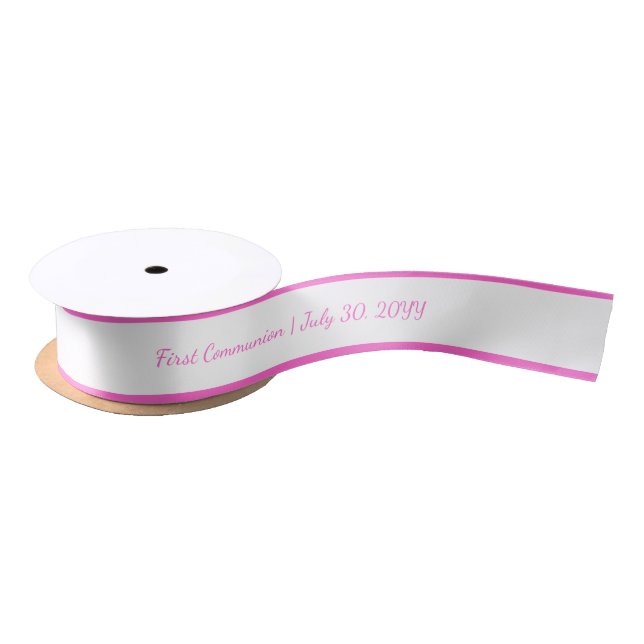 Ruban En Satin Rose personnalisé rose religieuse première communi (Bobine)