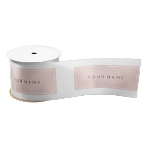 Ruban En Satin Rose Rose Gold Nom Métallal Minimal Rectangulaire