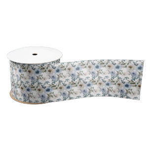 Ruban En Satin Roses d'aquarelle bleu et blanc