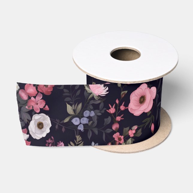 Ruban En Satin Roses d'été en noir (Bobine)