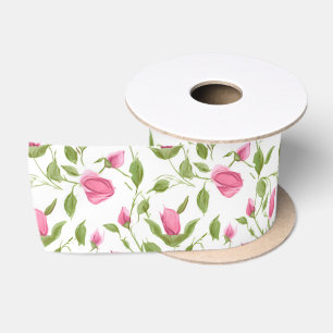 Ruban En Satin Roses roses sur blanc