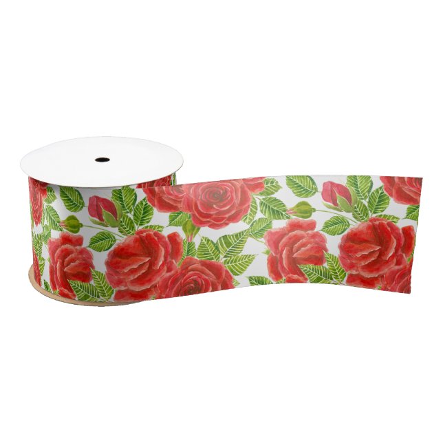 Ruban En Satin Roses rouges aquarelle transparente motif (Bobine)