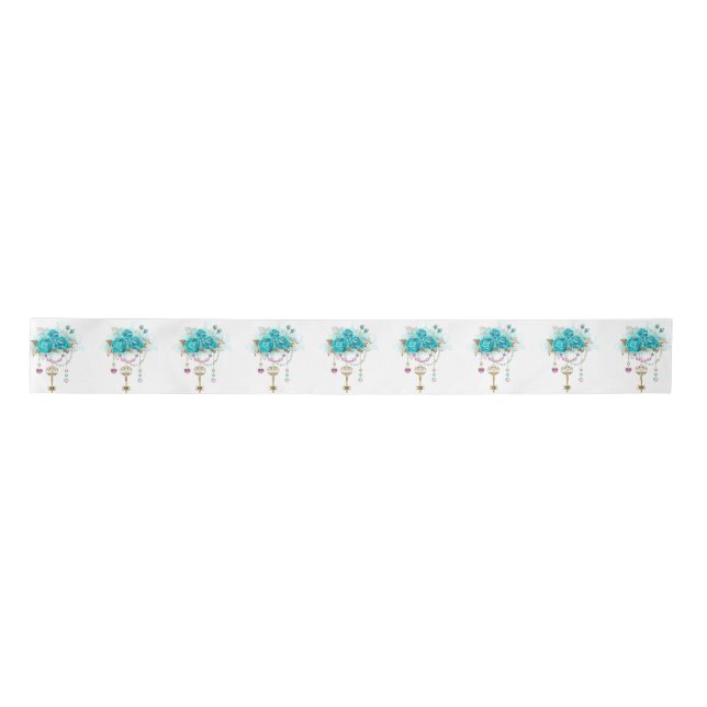 Ruban En Satin Roses turquoise avec touches (Devant)
