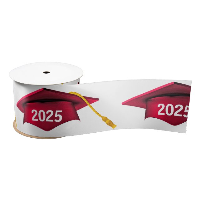 Ruban En Satin Rouge 2025 Caps De Graduation Sur Blanc (Bobine)