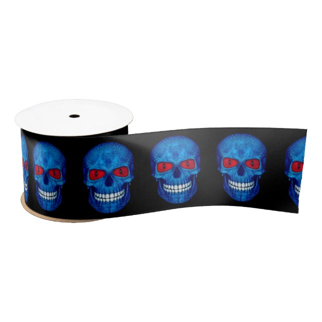 Ruban En Satin Rouge Blanc Bleu USA Zombie Skull Satin Ruban (Bobine)