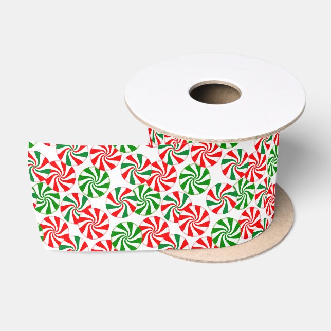 Ruban En Satin Rouge blanc et vert Peppermenthe Motif (Bobine)