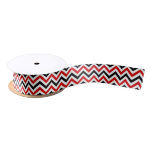 Ruban En Satin Rouge Blanc noir LG Chevron ZigZag Motif