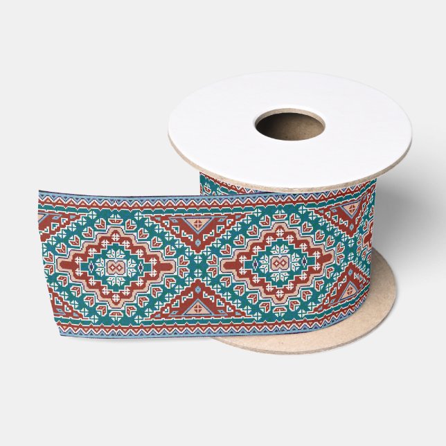Ruban En Satin Rouge Bleu Turquoise Amérindiens Navajo (Bobine)